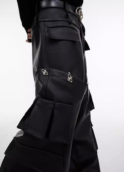 【Culture E】Catch wide leather silhouette overcargo pants  CE0074