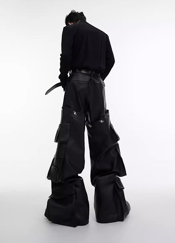 【Culture E】Catch wide leather silhouette overcargo pants  CE0074