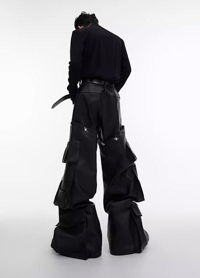 【Culture E】Catch wide leather silhouette overcargo pants  CE0074