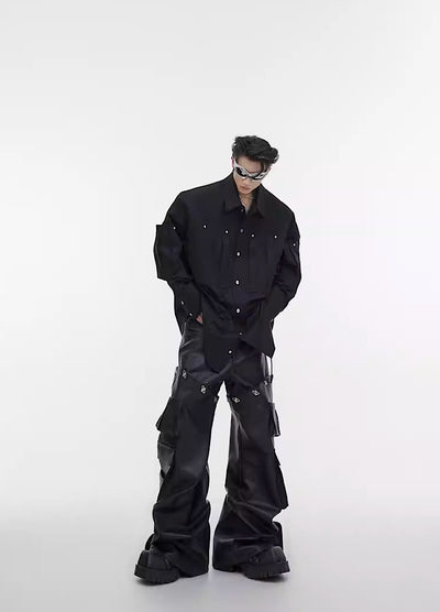 【Culture E】Catch wide leather silhouette overcargo pants  CE0074