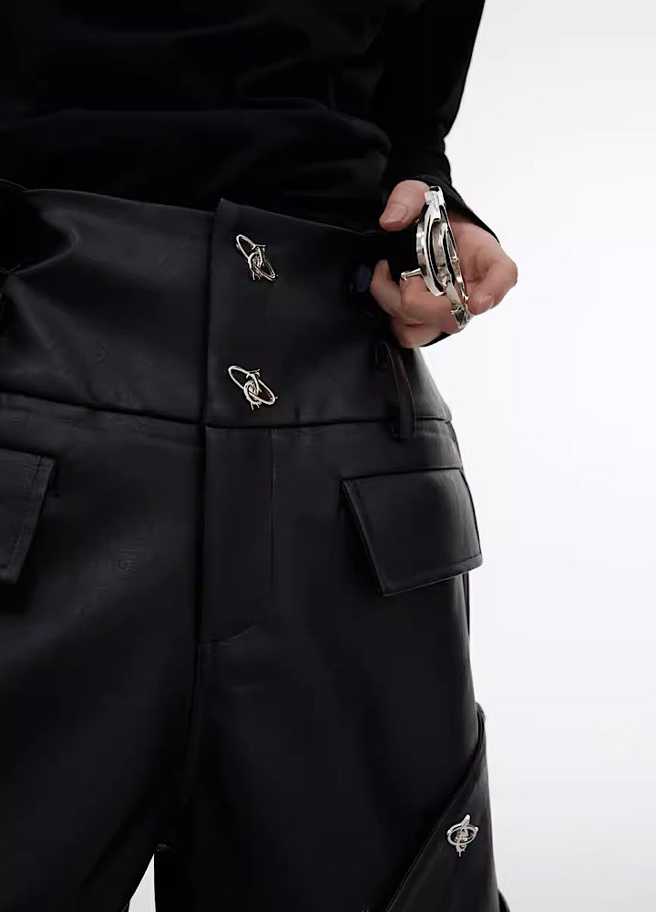 【Culture E】Catch wide leather silhouette overcargo pants  CE0074
