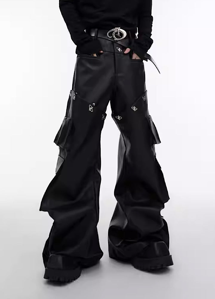 【Culture E】Catch wide leather silhouette overcargo pants  CE0074