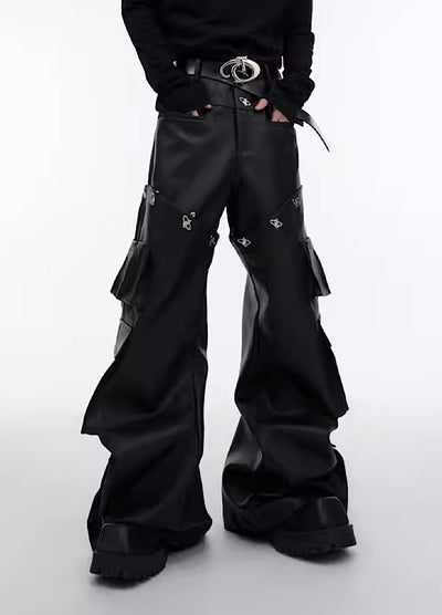 【Culture E】Catch wide leather silhouette overcargo pants  CE0074