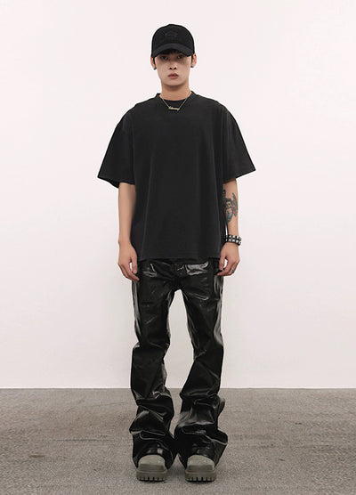 【BTSG】Leather design high waist classic pants  BS0017