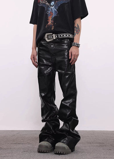 【BTSG】Leather design high waist classic pants  BS0017