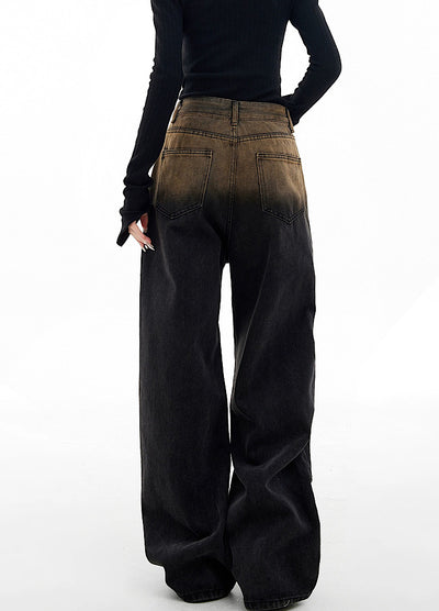 【EDX】Vintage gradation color design wide denim pants  EX0016
