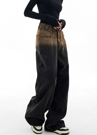 【EDX】Vintage gradation color design wide denim pants  EX0016