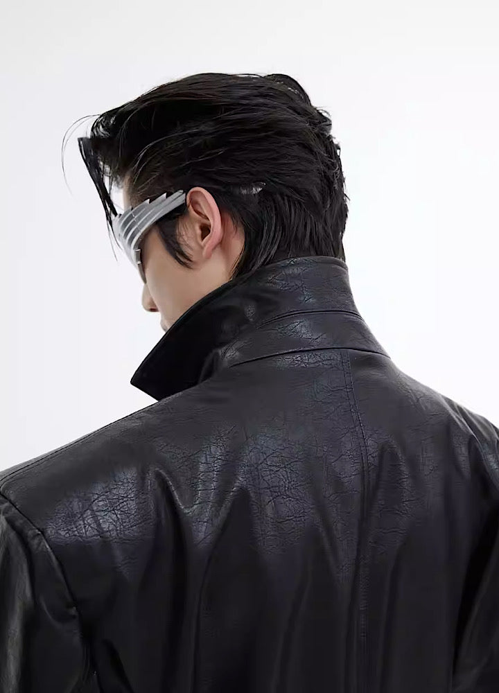 [Culture E] Sharp Lines Belt Design Leather Jacket CE0078