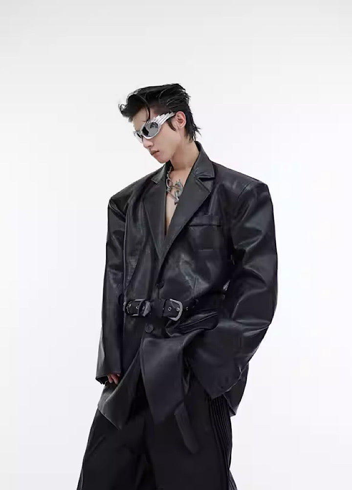 Culture E】Sharp Lines Belt Design Leather Jacket CE0078 – HI-LANDER