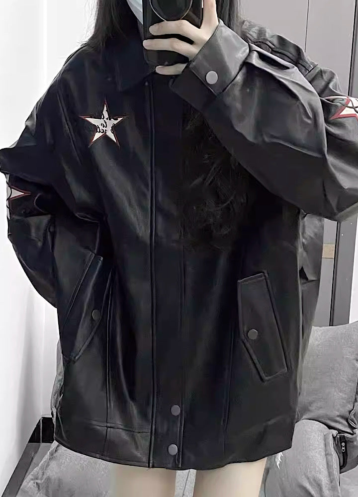 American-style basic overdesign crimped leather jacket  HL2993