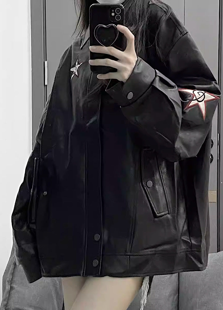 American-style basic overdesign crimped leather jacket HL2993 – HI 