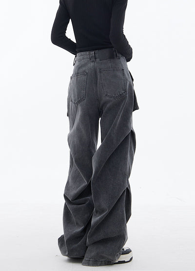 [EDX] Double pocket design straight wide silhouette denim pants EX0018