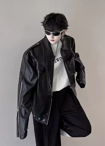 【Mr.city】Luxurious leather design regular silhouette jacket MC0019