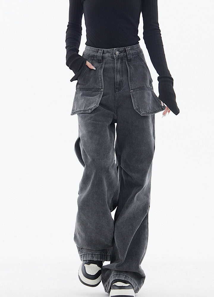 [EDX] Double pocket design straight wide silhouette denim pants EX0018