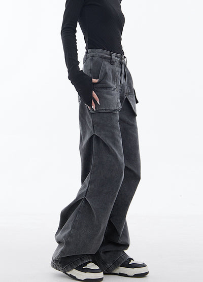 【EDX】Double pocket design straight wide silhouette denim pants  EX0018