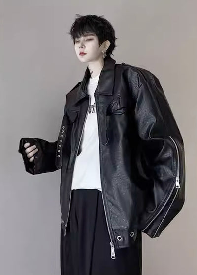 【Mr.city】Luxurious leather design regular silhouette jacket  MC0019