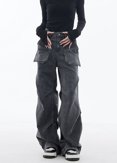 【EDX】Double pocket design straight wide silhouette denim pants  EX0018