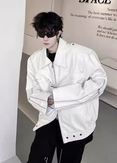 【Mr.city】Luxurious leather design regular silhouette jacket MC0019