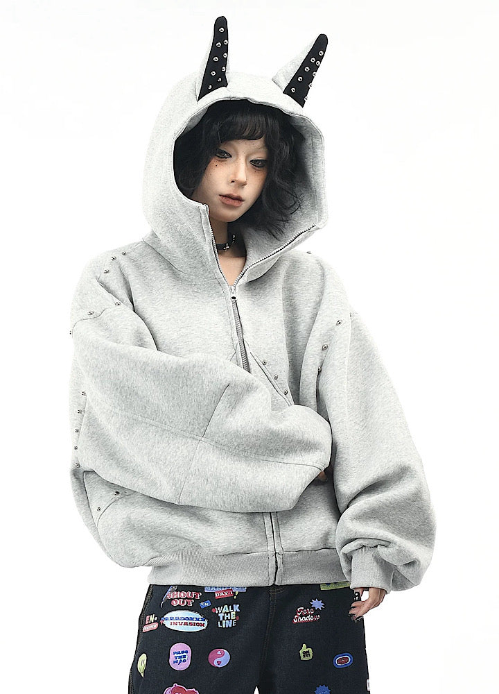 【OV】Devil Horn Design Overstitch Glow Hoodie  OV0003