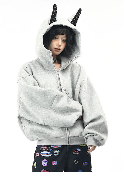 【OV】Devil Horn Design Overstitch Glow Hoodie  OV0003