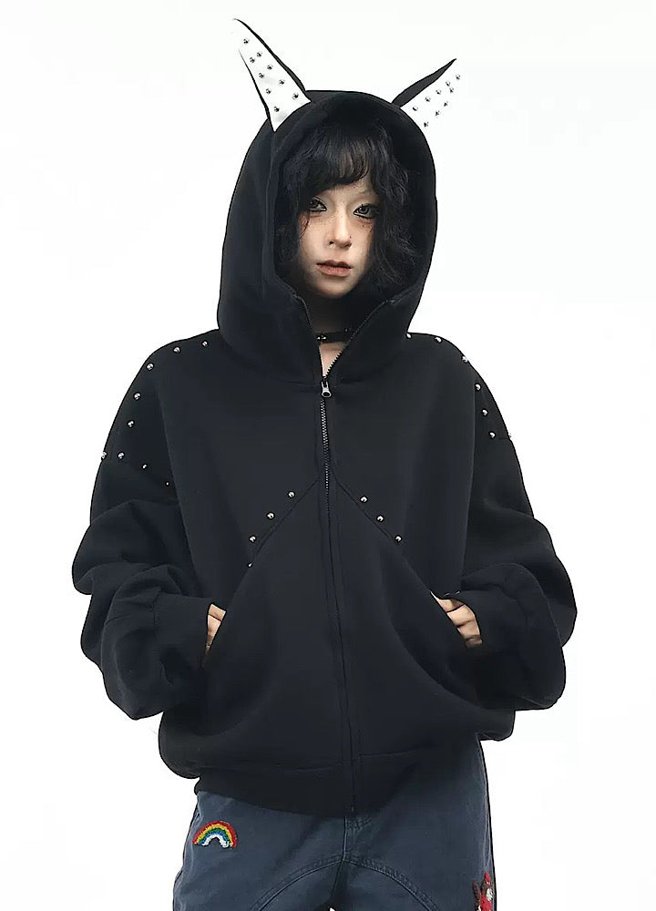 【OV】Devil Horn Design Overstitch Glow Hoodie  OV0003
