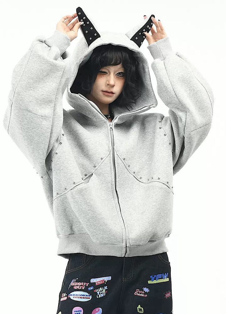 【OV】Devil Horn Design Overstitch Glow Hoodie  OV0003