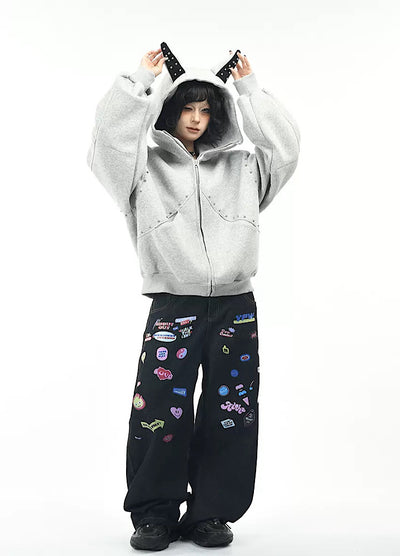 【OV】Devil Horn Design Overstitch Glow Hoodie  OV0003
