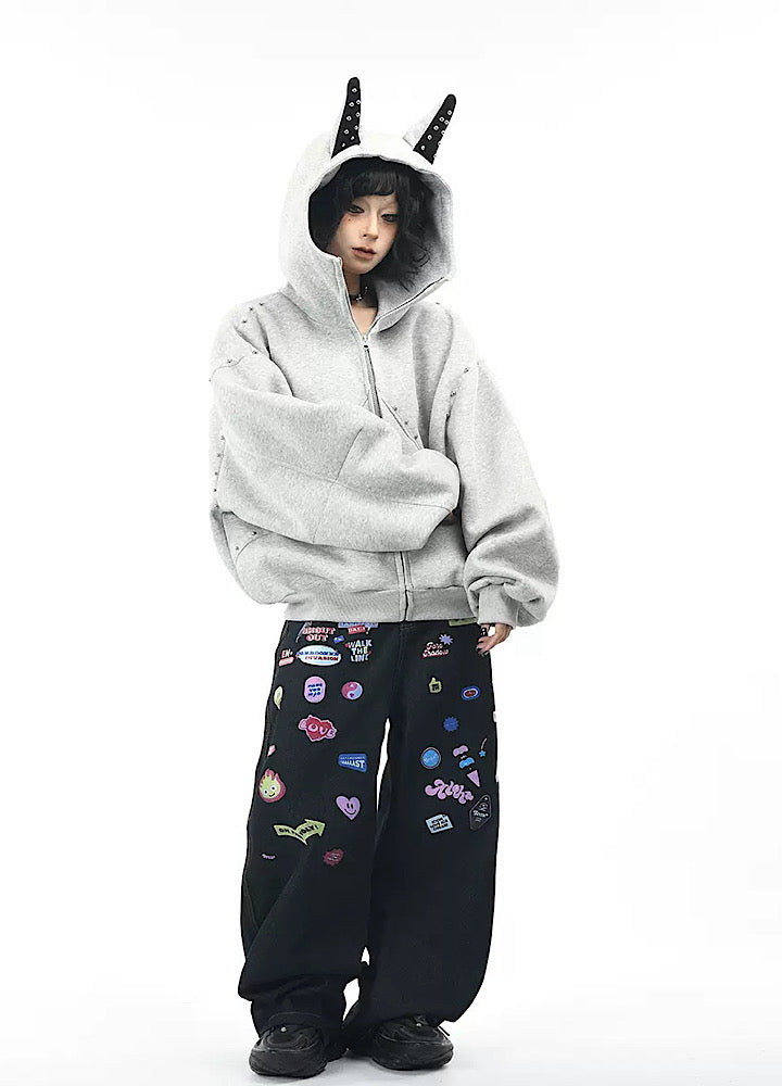 【OV】Devil Horn Design Overstitch Glow Hoodie  OV0003