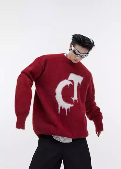 【Culture E】Initial logo design mohair type end knit  CE0082