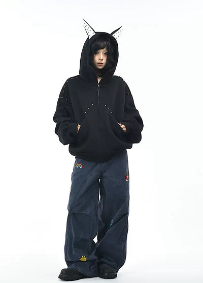 【OV】Devil Horn Design Overstitch Glow Hoodie  OV0003