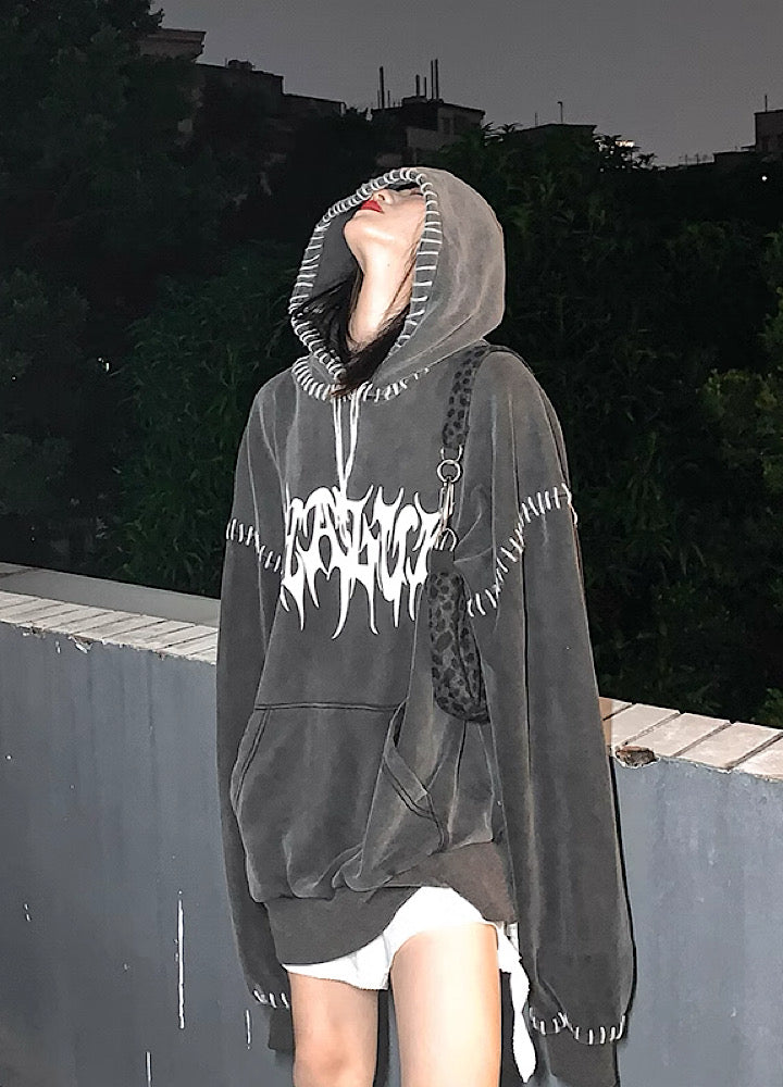 【Rouge】Stitch line damage dull color hoodie  RG0003