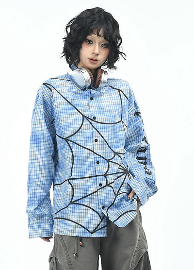 【OV】Spider web illustration design muted color long sleeve shirt  OV0004