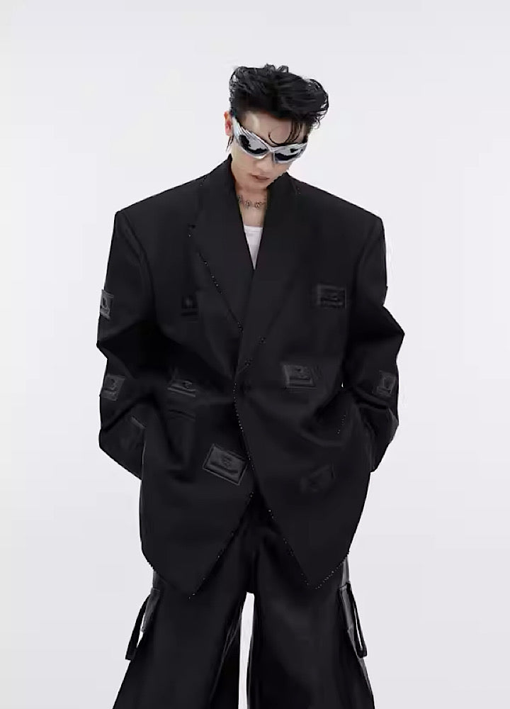 [Culture E] Patchwork logo patchment tailored overjacket CE0083