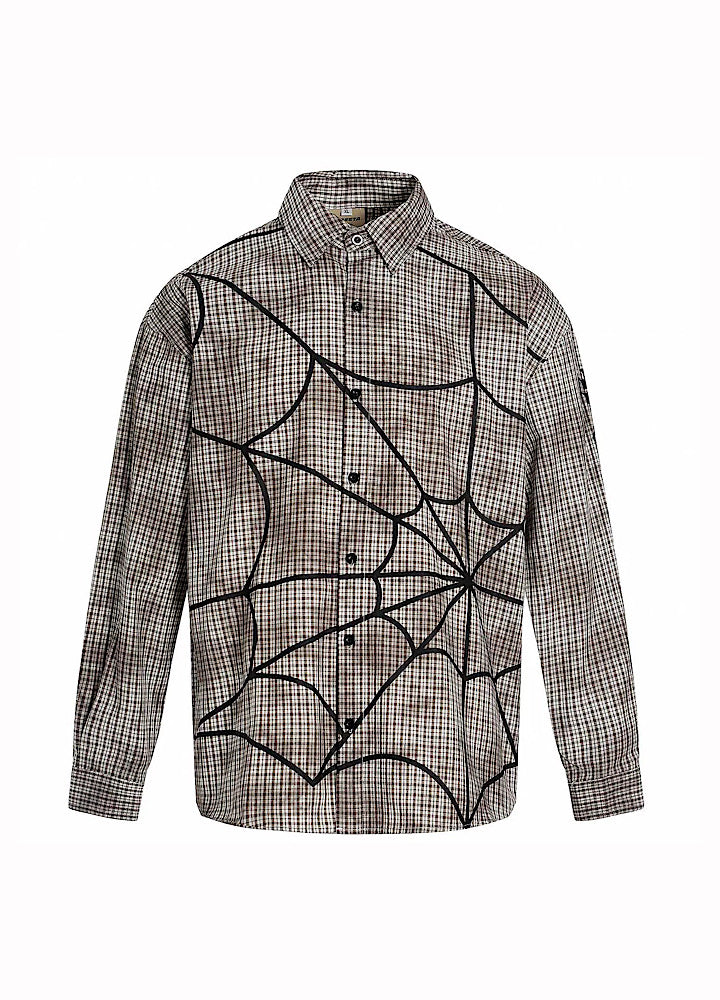 【OV】Spider web illustration design muted color long sleeve shirt  OV0004