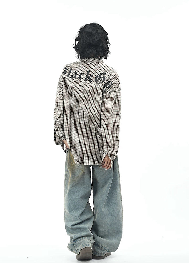 【OV】Spider web illustration design muted color long sleeve shirt  OV0004