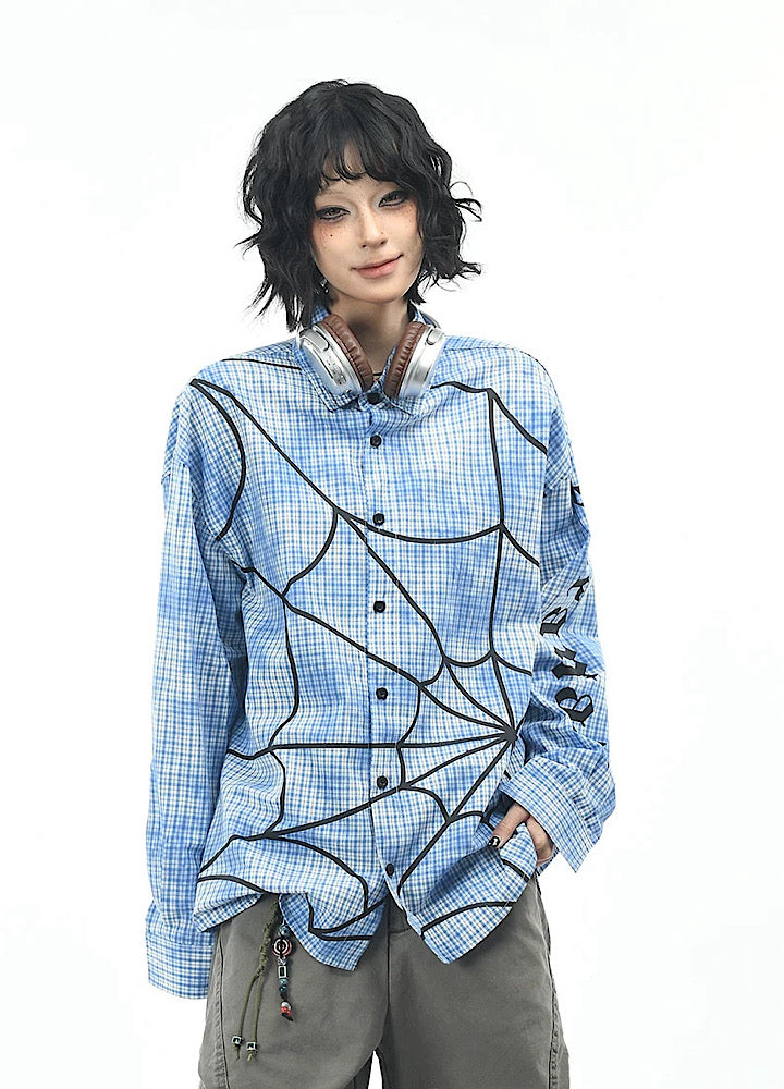 【OV】Spider web illustration design muted color long sleeve shirt  OV0004