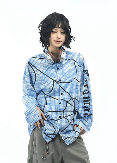 【OV】Spider web illustration design muted color long sleeve shirt  OV0004