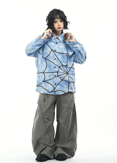 【OV】Spider web illustration design muted color long sleeve shirt  OV0004