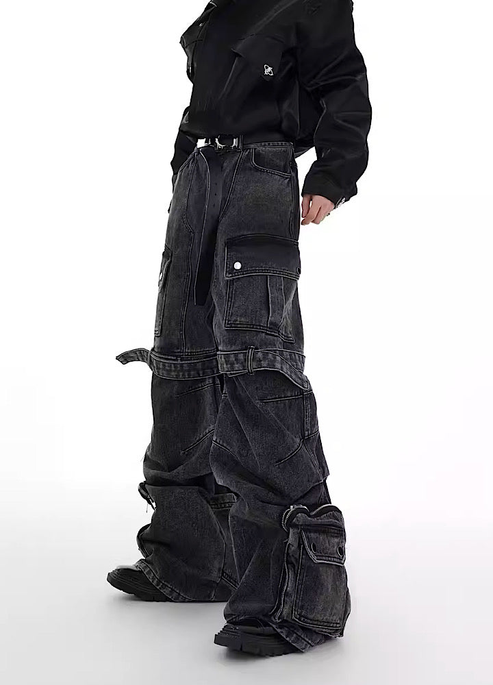 Culture E】Tightening suspenders vintage flare wide denim CE0085 