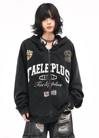 【OV】Wide over silhouette front design full zip hoodie  OV0007