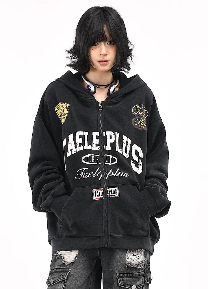 【OV】Wide over silhouette front design full zip hoodie  OV0007
