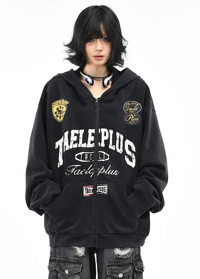 【OV】Wide over silhouette front design full zip hoodie  OV0007