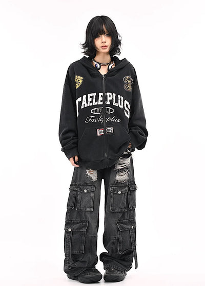 【OV】Wide over silhouette front design full zip hoodie  OV0007