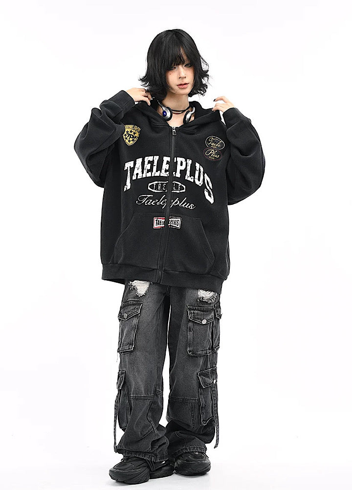 【OV】Wide over silhouette front design full zip hoodie  OV0007