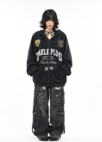 【OV】Wide over silhouette front design full zip hoodie  OV0007