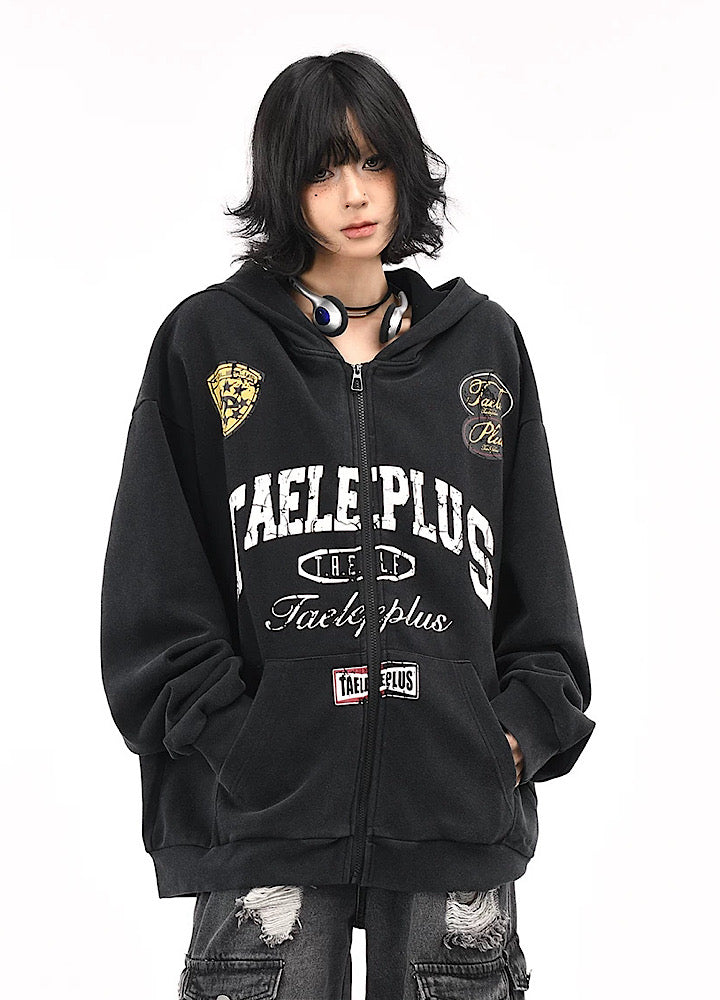 【OV】Wide over silhouette front design full zip hoodie  OV0007