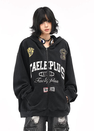 【OV】Wide over silhouette front design full zip hoodie  OV0007