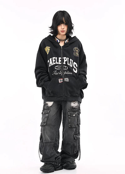 【OV】Wide over silhouette front design full zip hoodie  OV0007