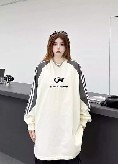 [W3]Sporty Color Balance Casual Long Sleeve T-Shirt WO0013