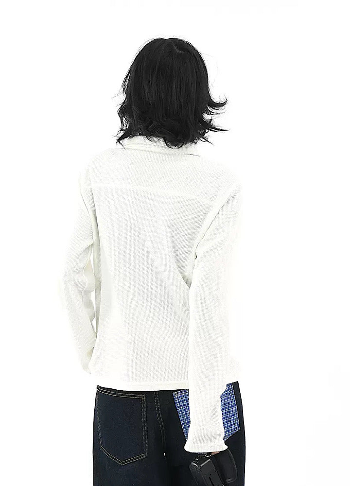 【OV】Grunge style lace front long sleeve polo shirt  OV0008